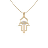 moissanite evil eye hamsa hand necklaces in yellow gold vermeil